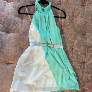 Green and White Halter Dress